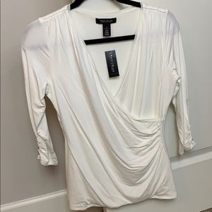 3/4 white sleeve top with crossed front